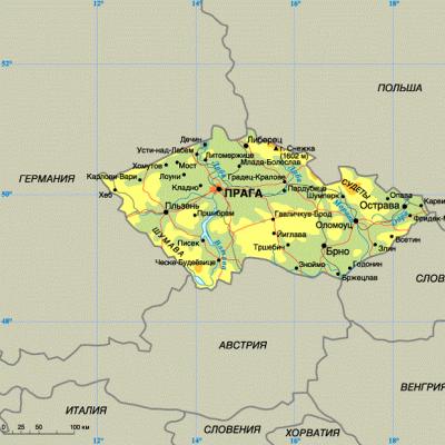 Csehország Európa térképén.  Hol van Csehország?  Mutasd meg Csehország térképét oroszul