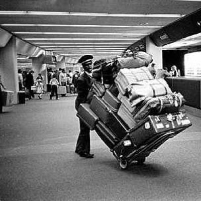 Packing luggage at the airport